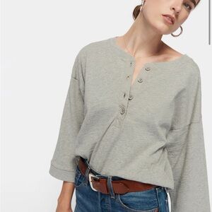 Gray 3/4 Sleeve Boxy Button Down Top